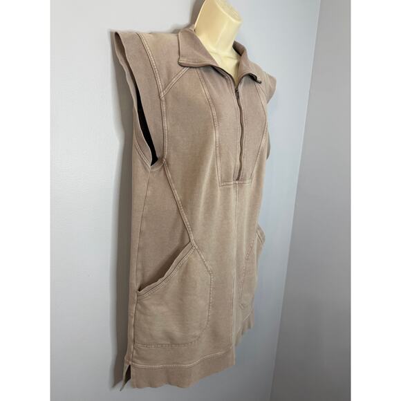 Daily Practice Anthropologie Meru Zip Front Mini Dress Pockets Taupe Women's L - Picture 7 of 13